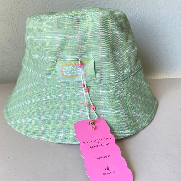 NWT Lack of Color x Devon Lee Carlson Green Plaid DIY Bucket Hat Reversible 2021 - Picture 7 of 11